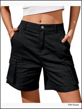 Knee Length Cargo Shorts with Elastic Waist and 6 Pockets for Summer Casual Wear